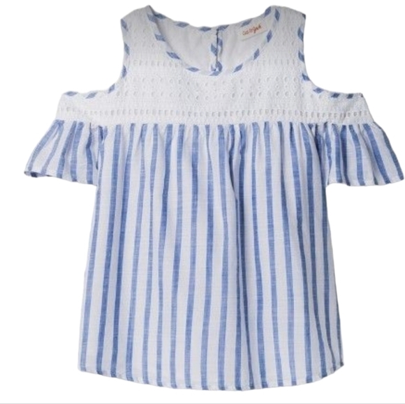 Cat & Jack Striped Top With Cold Shoulder and Lace Detail Kids XL - Picture 1 of 10